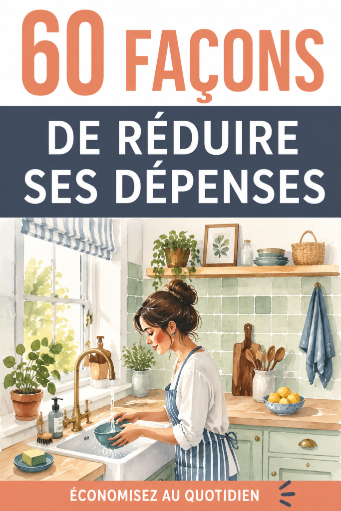Illustration d'une femme prenant des notes avec des conseils pratiques pour réduire ses dépenses quotidiennes.