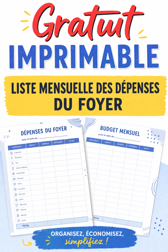 Modèle imprimable du tableau des dépenses mensuelles pour gérer son budget familial