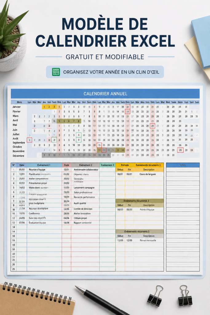 Template Excel gratuit pour un calendrier familial