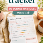 Un tracker de bonnes habitudes mensuel bien organisé sur un bureau