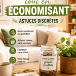 Image d'une femme heureuse en train de travailler sur son budget familial, symbolisant l'économie et le bien-être.