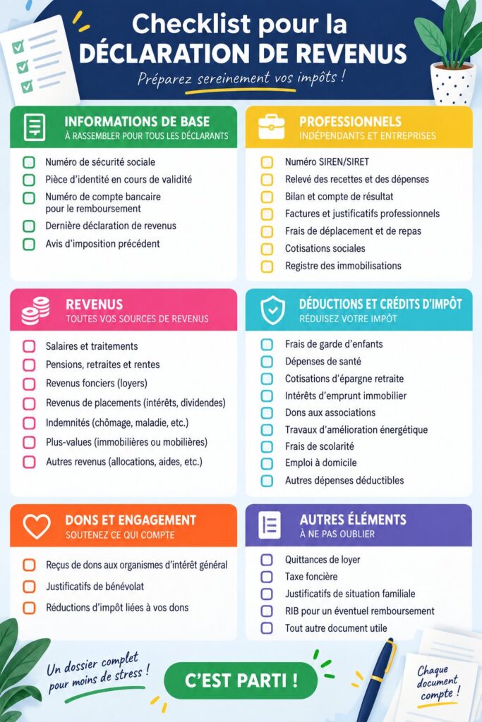 Checklist d'impôts familiale sur une table avec des documents