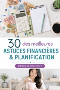 Une femme souriante examinant son budget familial à une table avec des documents