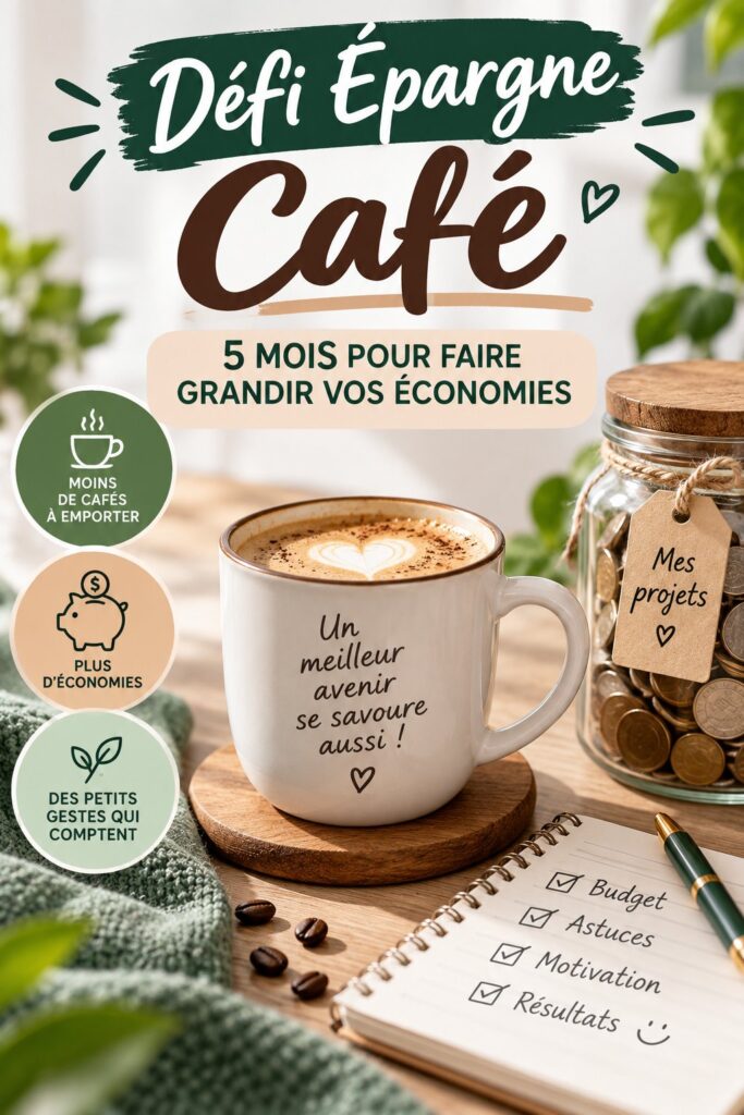 Une femme souriante tient une tasse de café, illustrant des économies mensuelles.