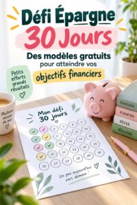 Femme souriante regardant un tableau de budget pour un défi d'épargne de 30 jours.