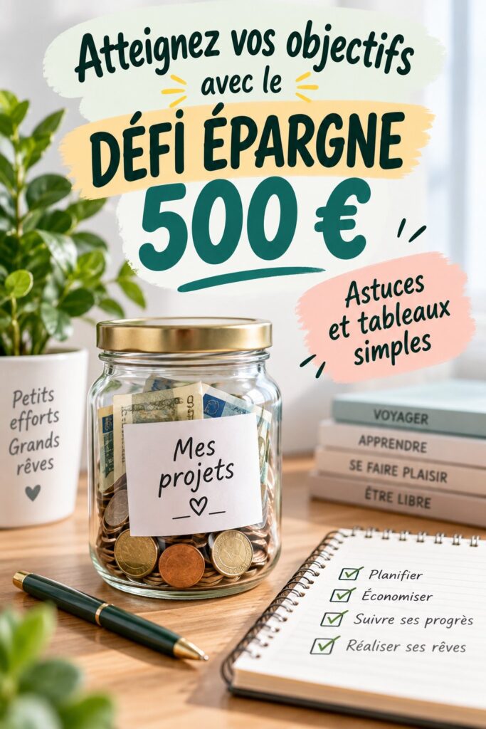 Une femme heureuse regardant un tableau d'épargne pour le défi des 500 euros.