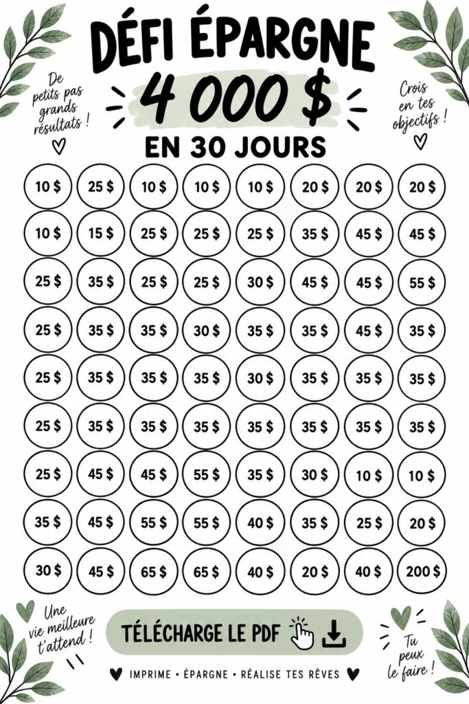 Un tableau de suivi d'épargne coloré avec des illustrations conviviales.