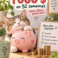 Un planificateur d'épargne mignon avec un chat en couverture sur une table
