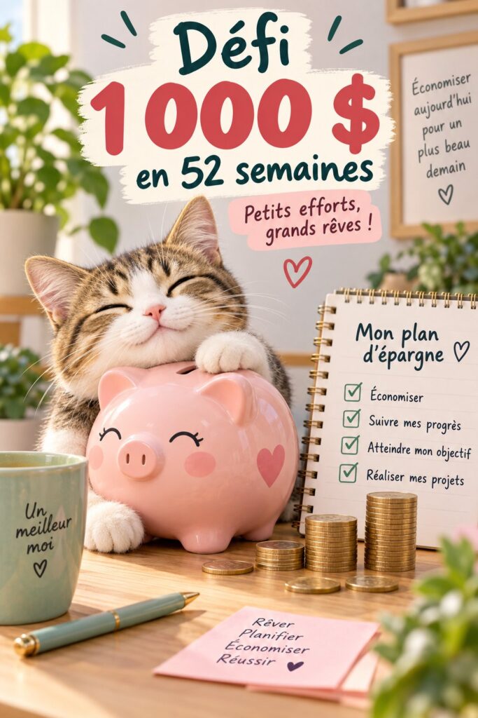 Un planificateur d'épargne mignon avec un chat en couverture sur une table