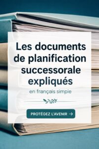 Un plan successoral sur un bureau avec des documents organisés en vue.