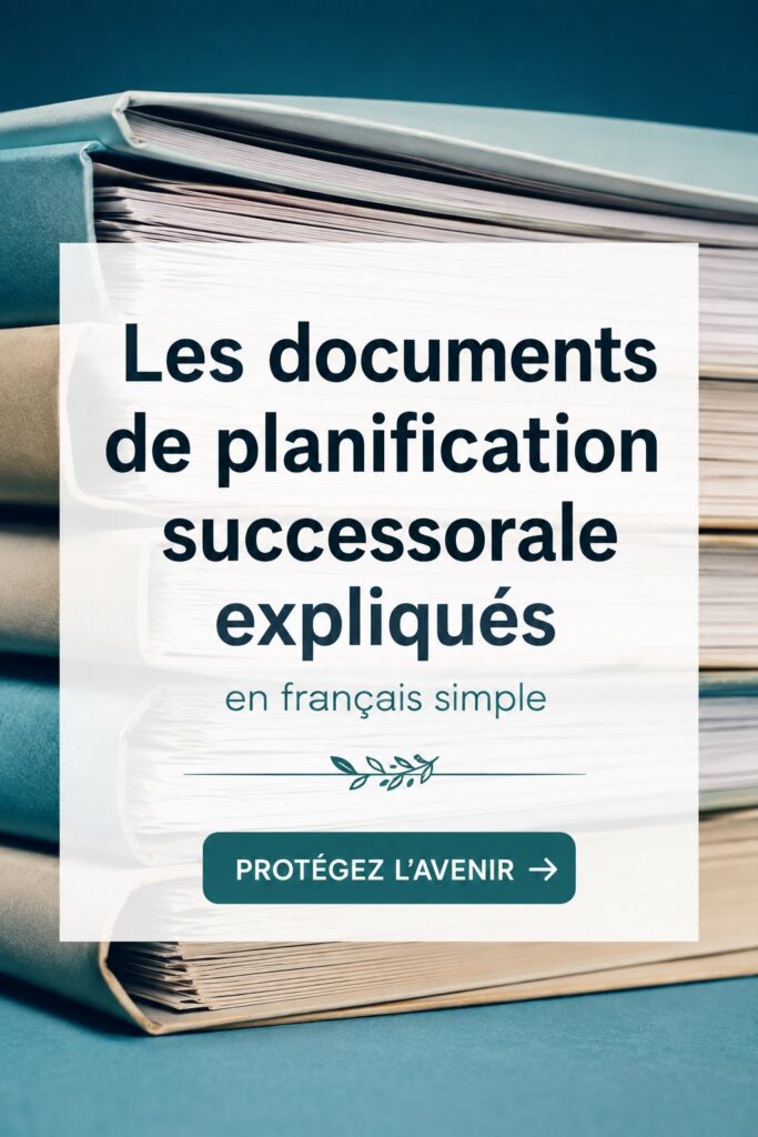 Un plan successoral sur un bureau avec des documents organisés en vue.