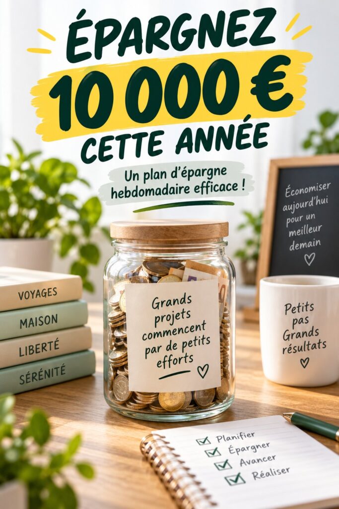 Une femme souriante avec un carnet de notes, planifiant son épargne hebdomadaire.