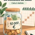 Femme souriante regardant un plan d'épargne pour atteindre 10 000 euros.