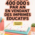 Femme souriante concevant des imprimables éducatifs sur son ordinateur à la maison.