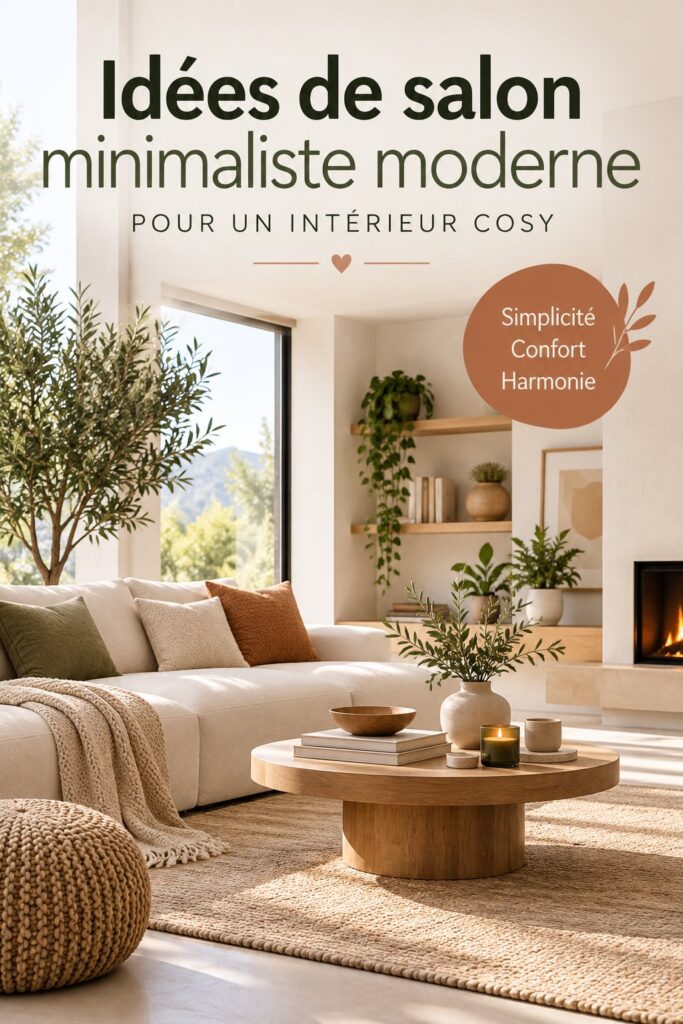 Salon moderne minimaliste avec un agencement chaleureux et accueillant