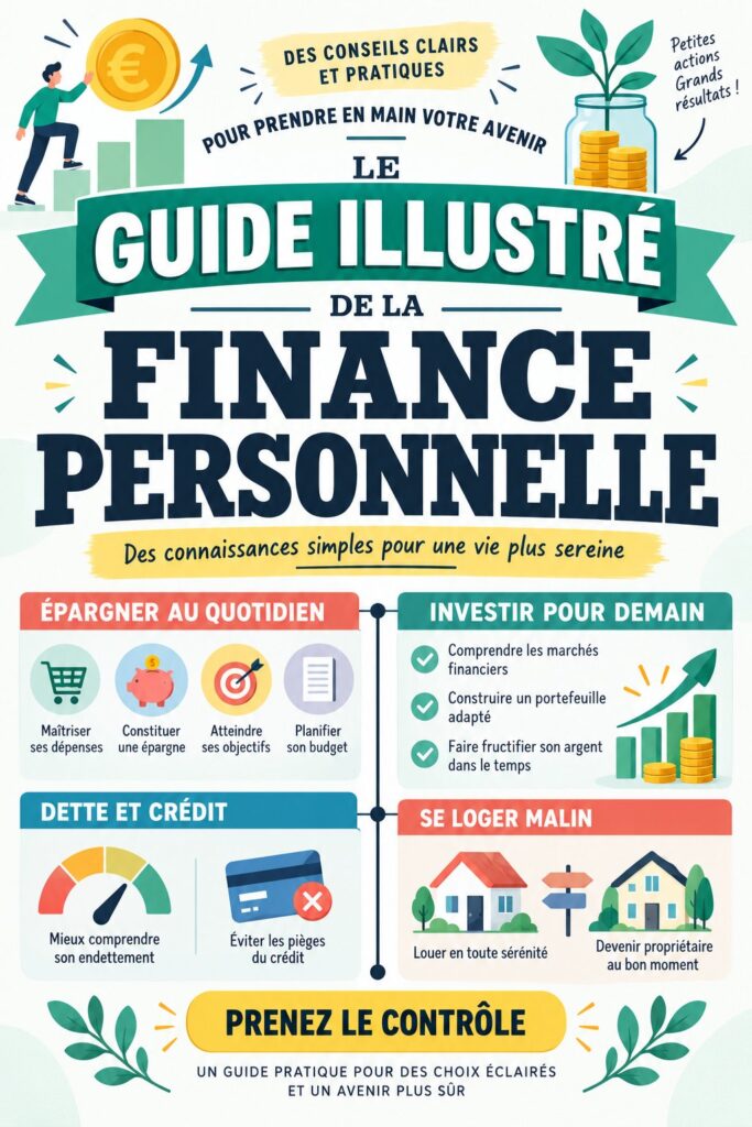 Un livre sur la gestion financière posé sur une table avec des notes et des stylos.