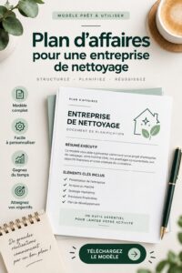 Femme rédigeant un plan d'affaires pour son entreprise de nettoyage.