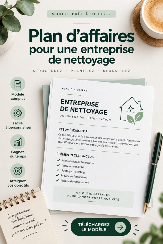 Femme rédigeant un plan d'affaires pour son entreprise de nettoyage.