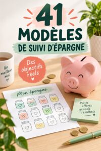 Modèle de suivi d'épargne sur un bureau avec des stylos et du papier.