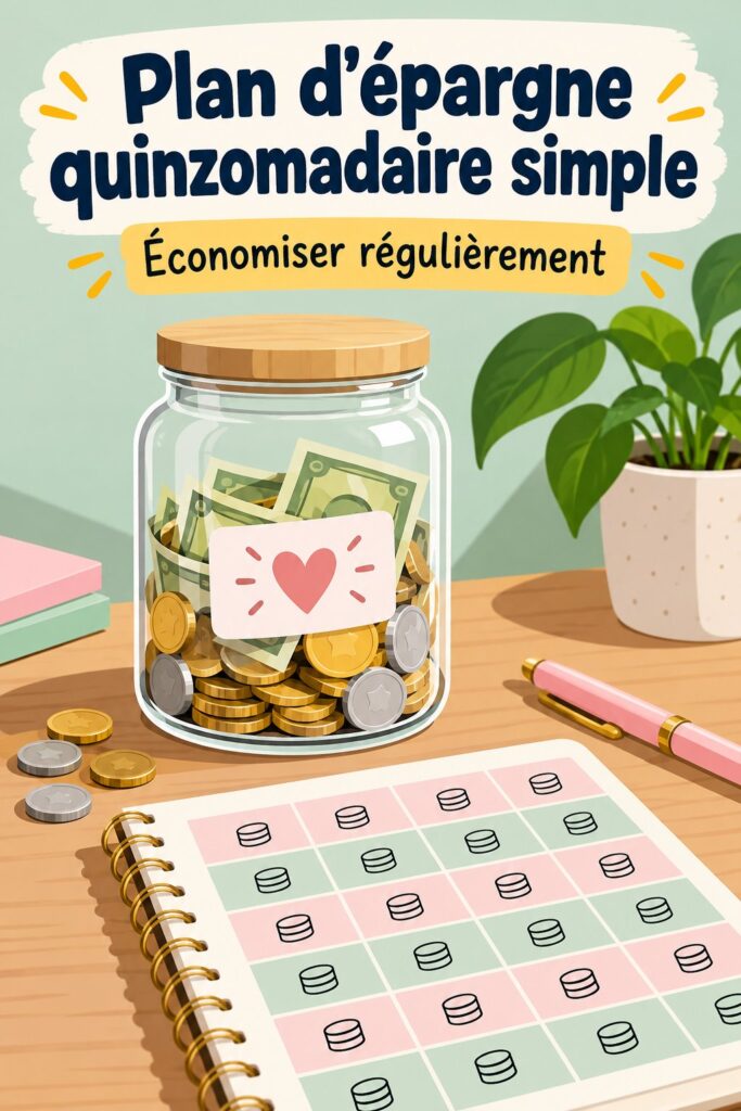 Femme souriante vérifiant son plan d'épargne sur un ordinateur, avec des graphiques de budget familial en arrière-plan.