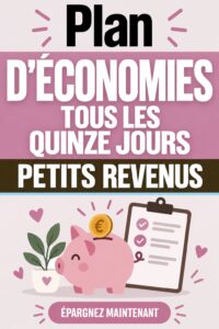 Femme tenant une tirelire et un carnet de budget pour illustrer un plan d'épargne bi-hebdomadaire.