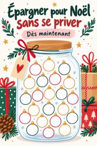 Plan d'épargne pour Noël 2026 avec des décorations festives en arrière-plan