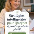 Femme souriante planifiant sa retraite anticipée avec un ordinateur et des documents financiers.