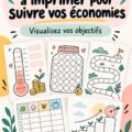 Visuel coloré représentant des outils de suivi d'économies avec graphiques et objectifs financiers.