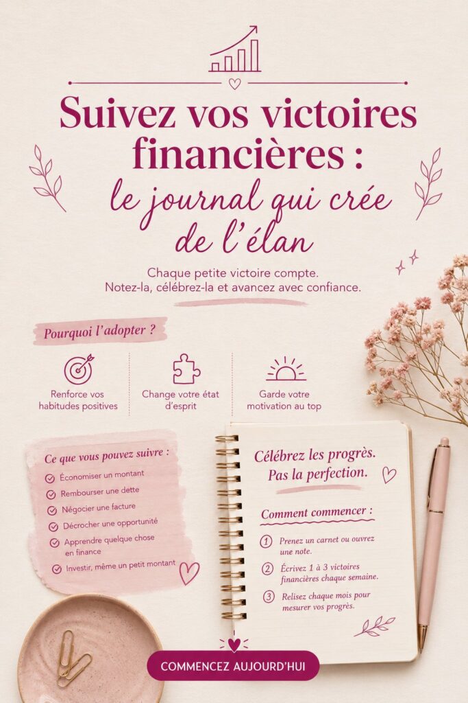 Une femme souriante écrivant dans son journal de finances, illustrant la gestion du budget familial.