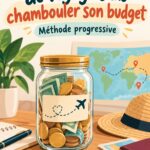 Femme heureuse planifiant son voyage tout en gérant son budget