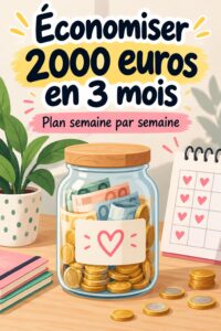 Femme souriante calculant ses économies pour un défi financier de 2000 euros.