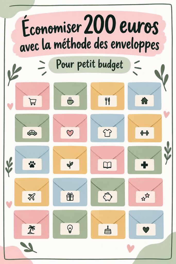 Une série d'enveloppes colorées pour le défi des économies A7 sur une table en bois.
