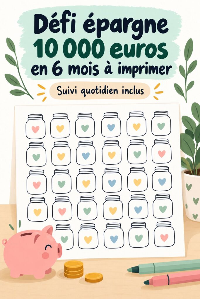 Personne imprimant un défi d'épargne pour économiser 10 000 euros en 6 mois