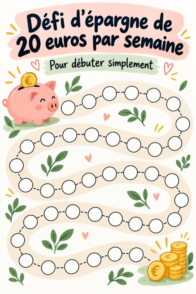 Défi d'épargne de 20 euros par semaine pour gérer son budget familial.