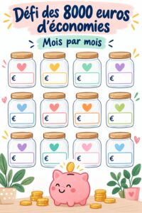 Image d'une femme souriante tenant un carnet avec des économies pour le défi d'épargne de 8000 €.