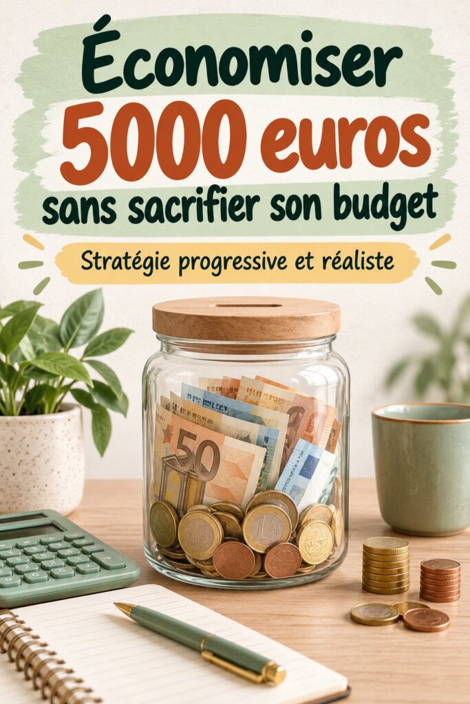 Femme souriante consultant son budget pour économiser 5000 euros.