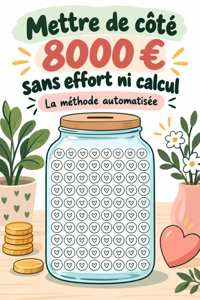 Femme souriante tenant un cochon tirelire scellé, symbole de son épargne, avec 8000 € en objectif.
