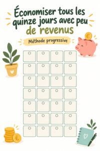 Une femme souriante planifie son budget familial avec une méthode d'épargne bihebdomadaire.