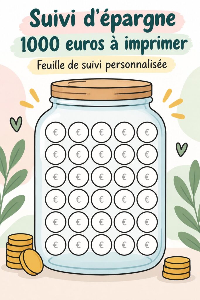 Tableau d'épargne imprimable pour économiser 1000 euros facilement