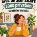 Femme heureuse et sereine regardant un carnet de budget, représentant la gestion d'un seul revenu